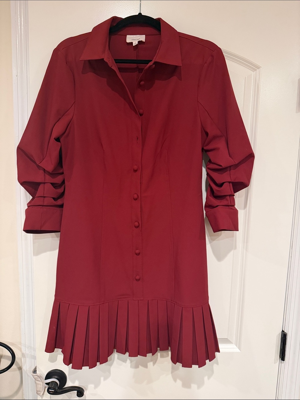 cinq a sept Crimson Red Pleated-Hem Shirt Dress